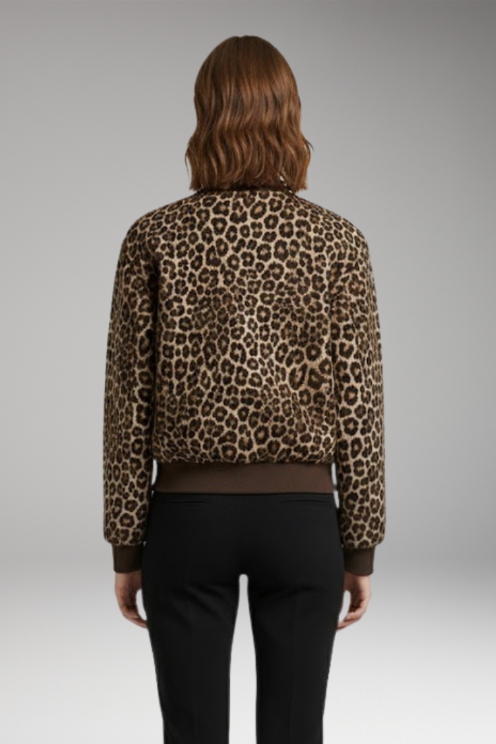 Women's Leopard Flight Jacket Zip Closure