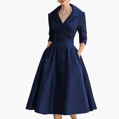 Women's Long Sleeve Midi Dress Fitted Waist Mid Calf