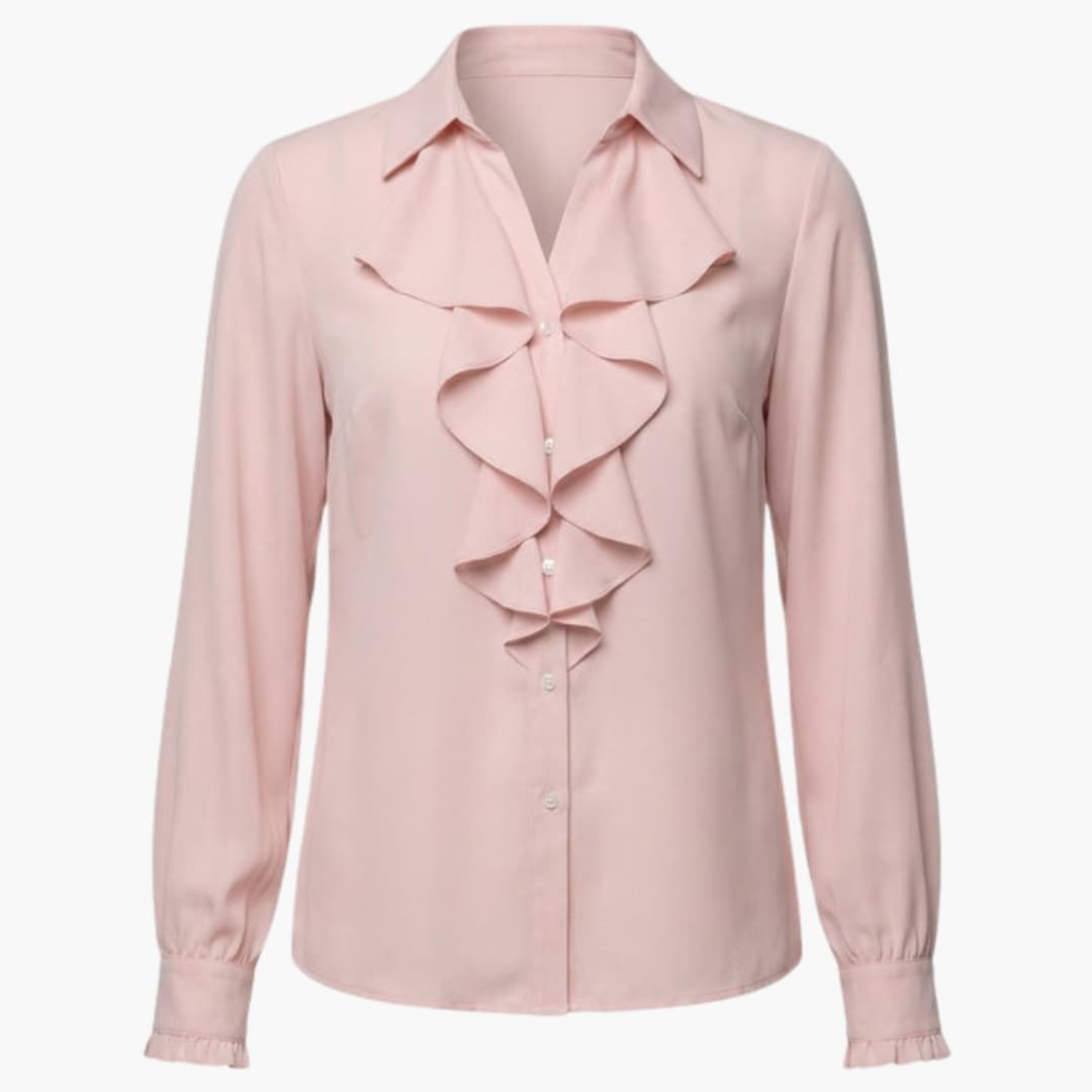 Women's Long Sleeve Crew Neck Blouse Loose Fit Ruffle Front
