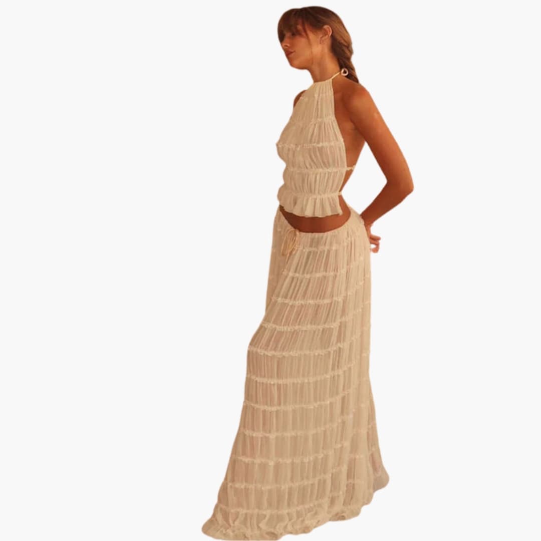 Women's Maxi Dress Adjustable Ruffle Trim