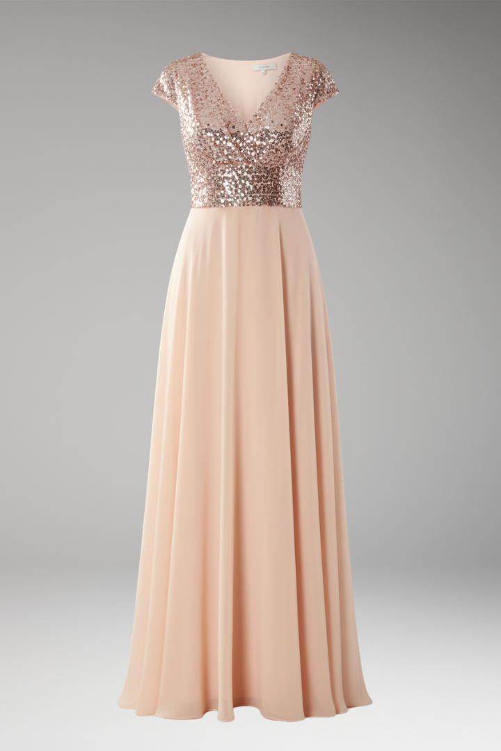 Women's V-Neck Maxi Dress Chiffon Sequin