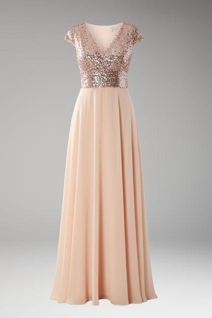 Women's V-Neck Maxi Dress Chiffon Sequin