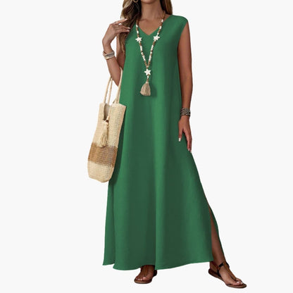 Women's V Neck Maxi Dress with Side Slit