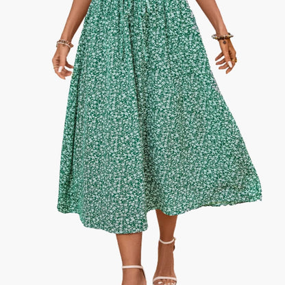 Women's Midi Skirt Elastic Waist Floral Print
