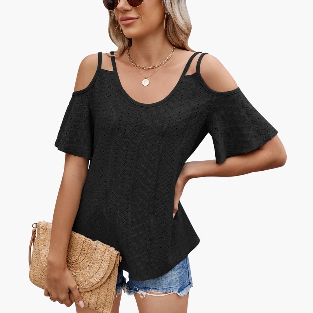 Women's V-Neck Short Sleeve Off Shoulder T-Shirt