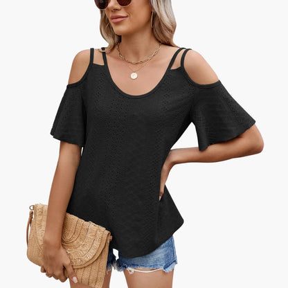 Women's V-Neck Short Sleeve Off Shoulder T-Shirt