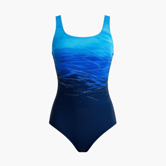 Women's Ombre Swimsuit Round Neck Striped Back One Piece
