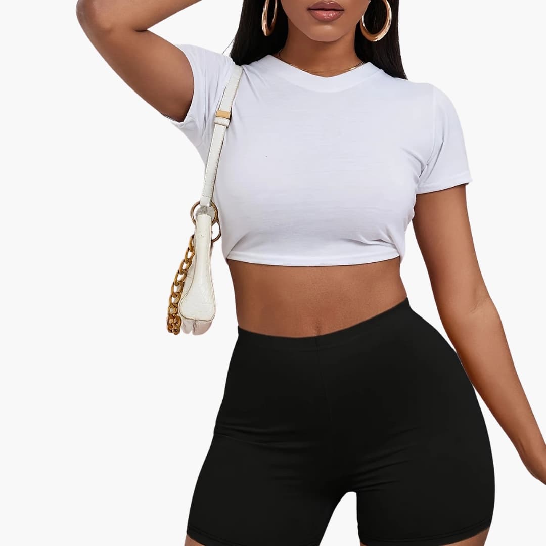 Women's Cropped Tee And Shorts Set