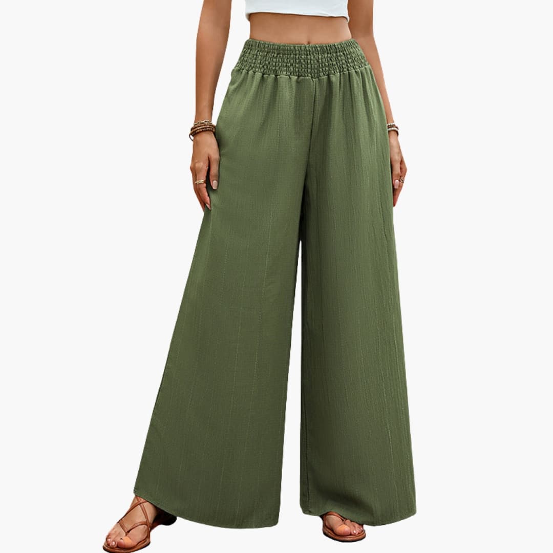 Women's Palazzo Pants Elastic Waist Straight Cut