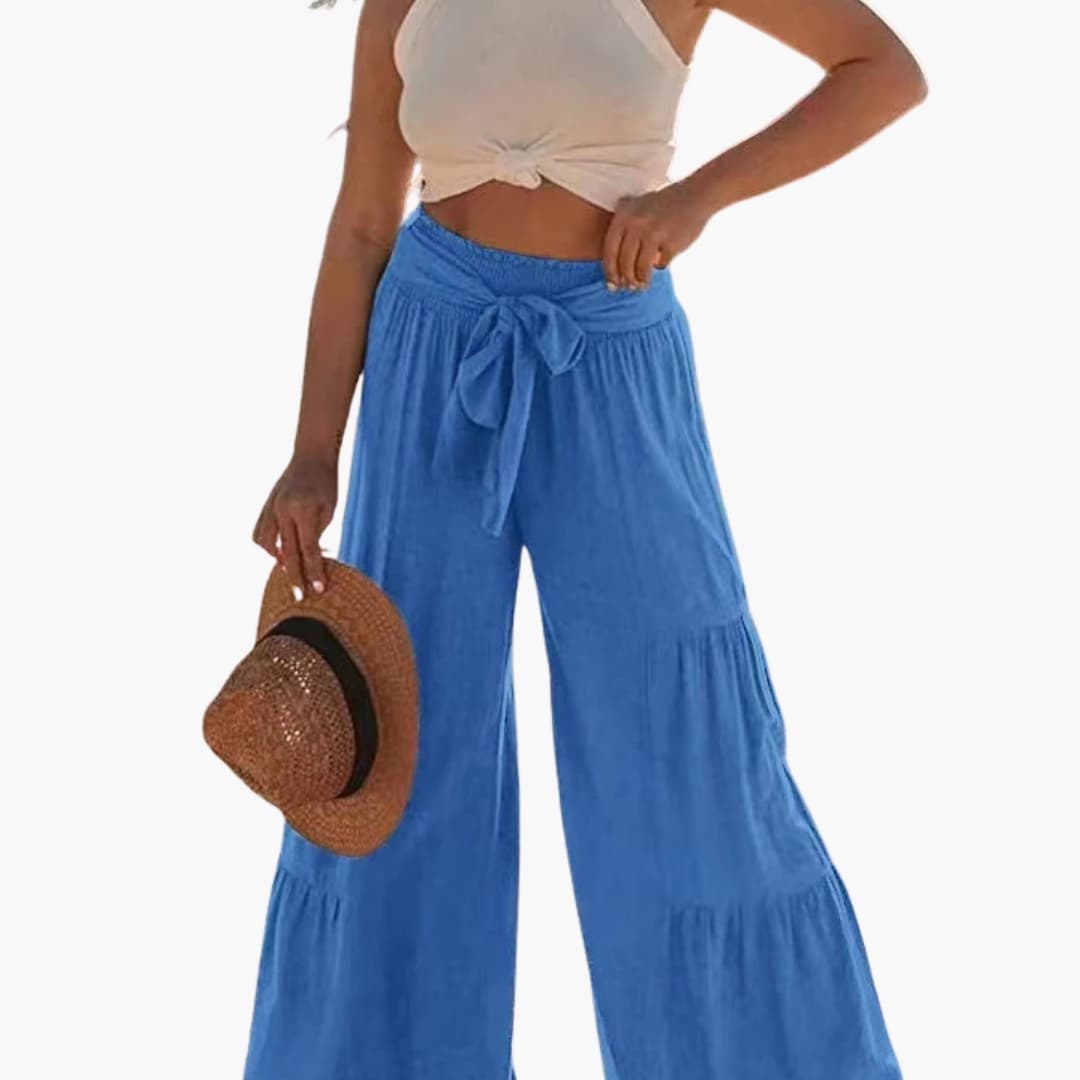 Women's Palazzo Pants Elastic Waist Tie Belt