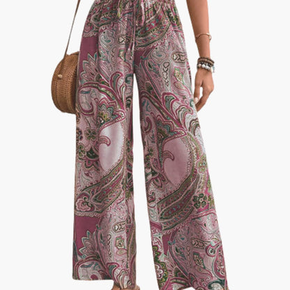 Women's Paisley Print Palazzo Pants Elastic Waistband