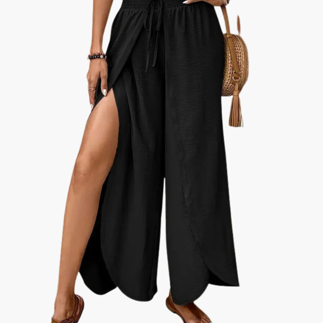 Women's Palazzo Pants Drawstring Waist Side Slits