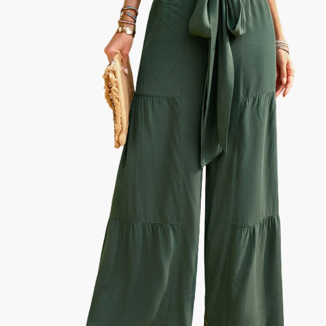 Women's Palazzo Pants Ruffle Detail Tie Belt