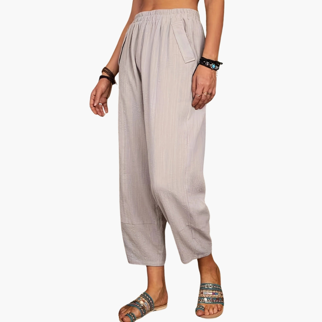 Women's Palazzo Pants Elastic Waist Hip Pockets