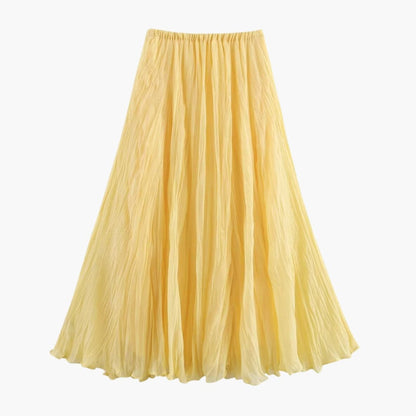 Women's Pleated Maxi Skirt Elastic Waist Long