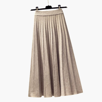 Women's Pleated Maxi Skirt Elastic Waist Ribbed