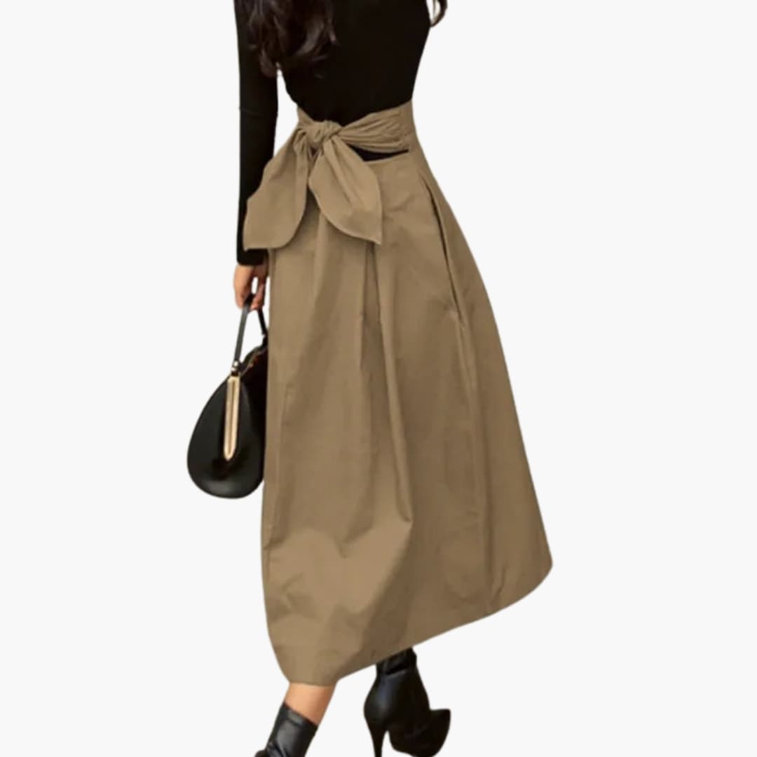 Women's High Waist Pleated Skirt with Bow Detail