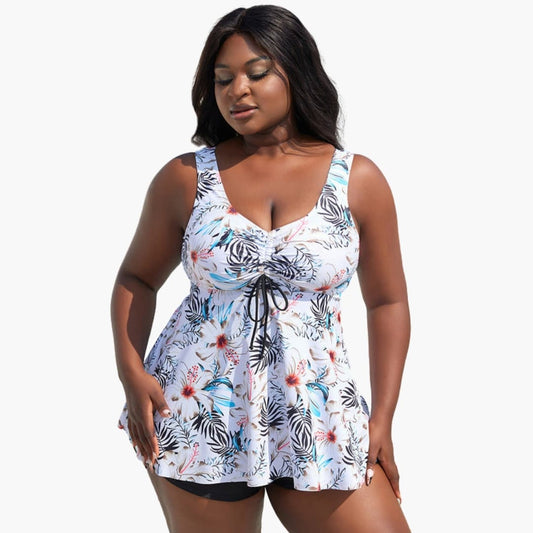 Women's Plus Size Floral Tankini Swimsuit Mid-Rise Bottom