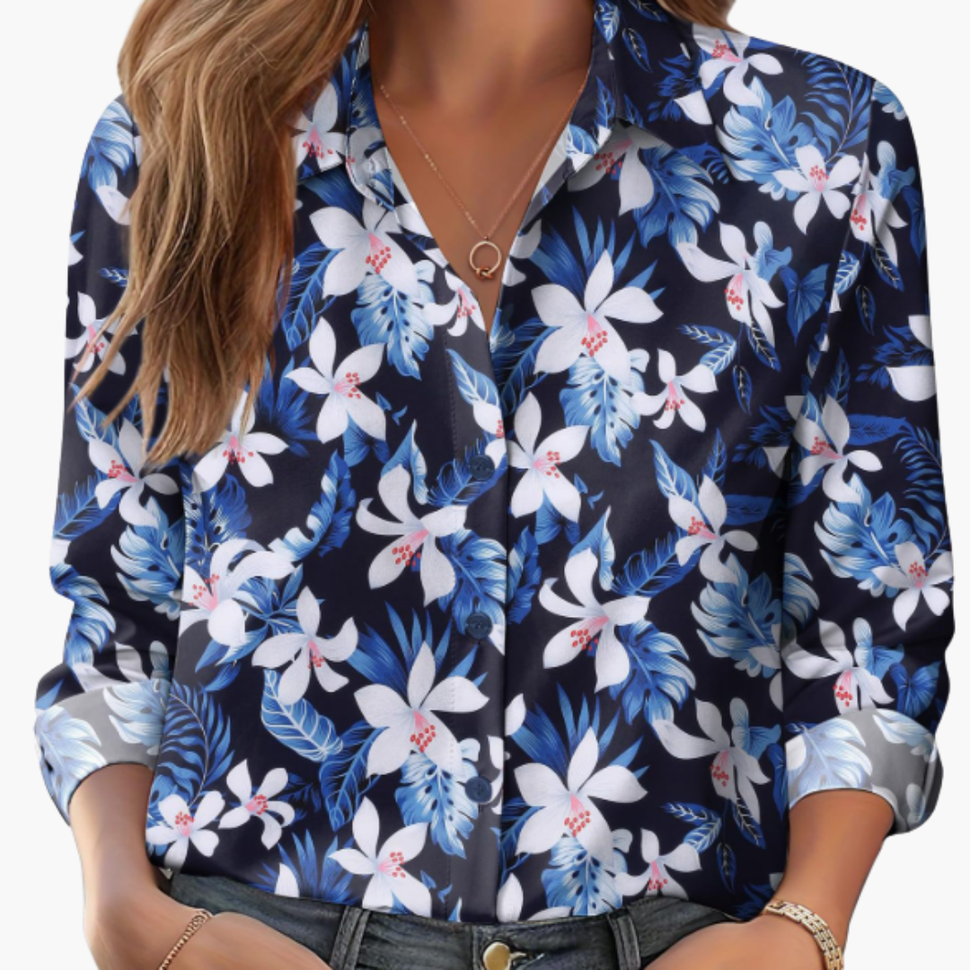 Women's Long Sleeve Collared Polyester Blouse