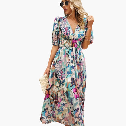 Women's Short Sleeve Midi Dress Loose Fit Printed Everyday