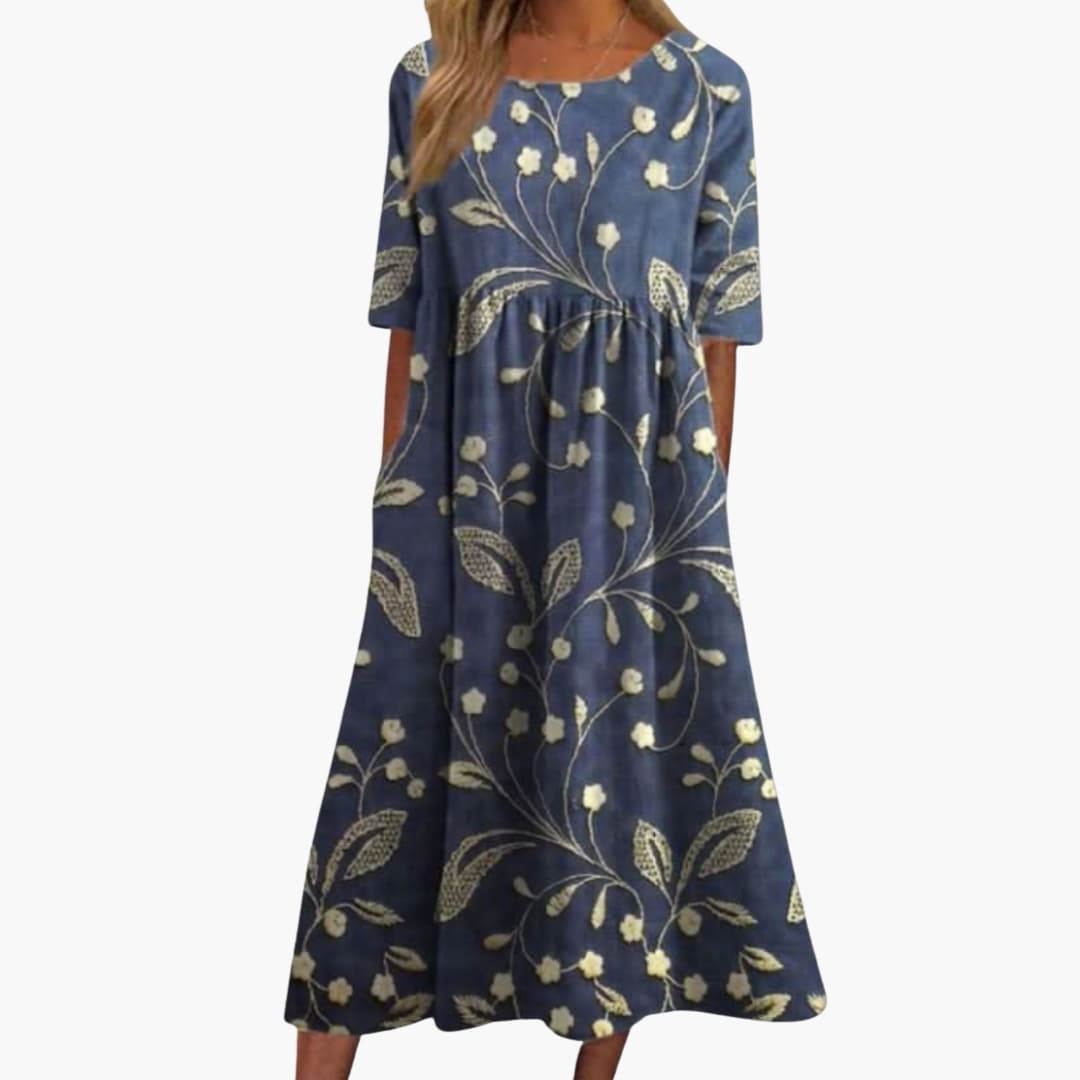 Women's Short Sleeve Midi Dress Loose Fit Printed Summer