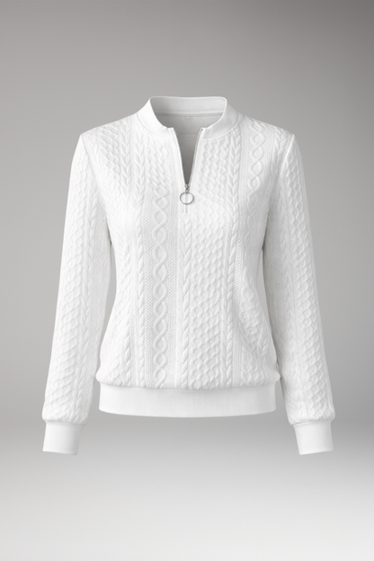 Women's Cable Knit Pullover Sweater Front Zipper