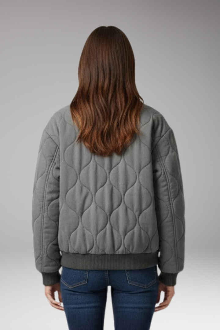 Women's Quilted Flight Jacket High Collar Ribbed Edges