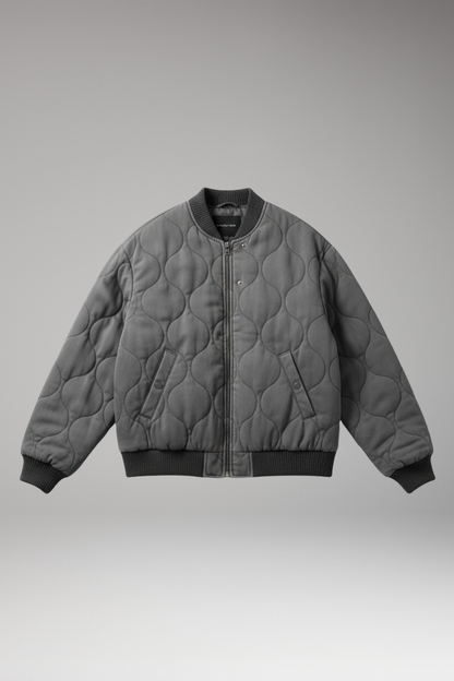 Women's Quilted Bomber Jacket High Collar Ribbed Edges