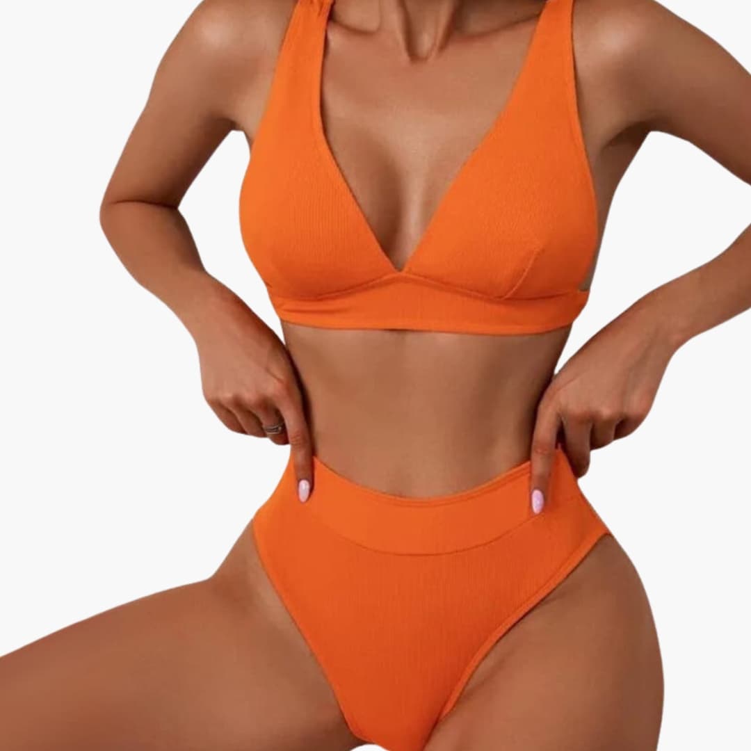 Women's Ribbed Bikini Set Wide Strap High Cut Bottom