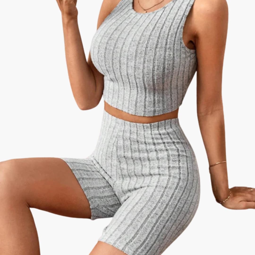 Women's Ribbed Lounge Set Crop and Shorts