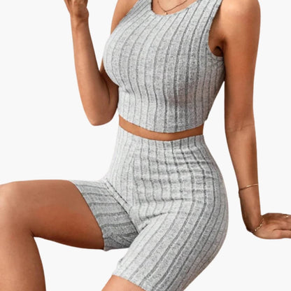 Women's Ribbed Lounge Set Crop and Shorts