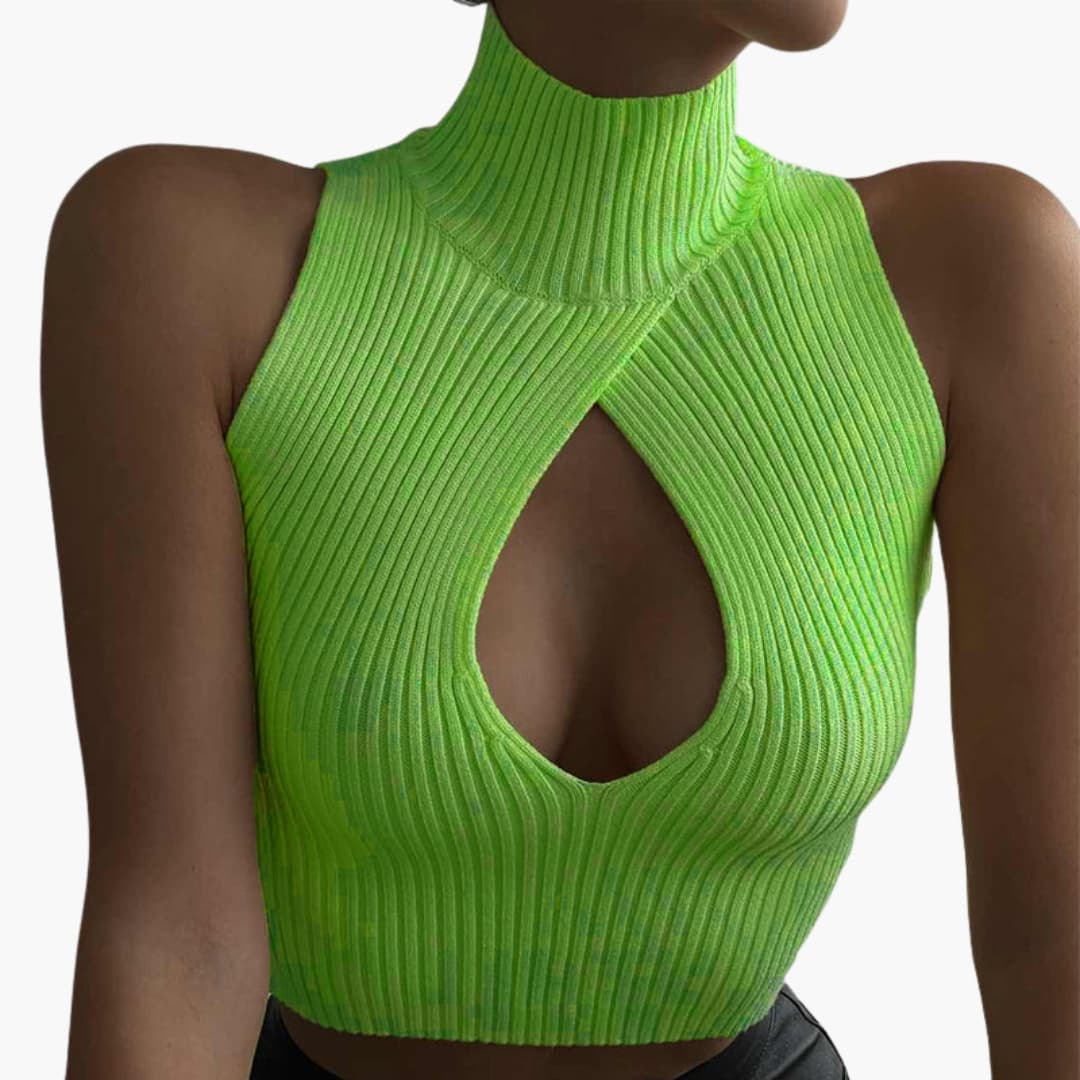 Women's Sleeveless Ribbed High Collar