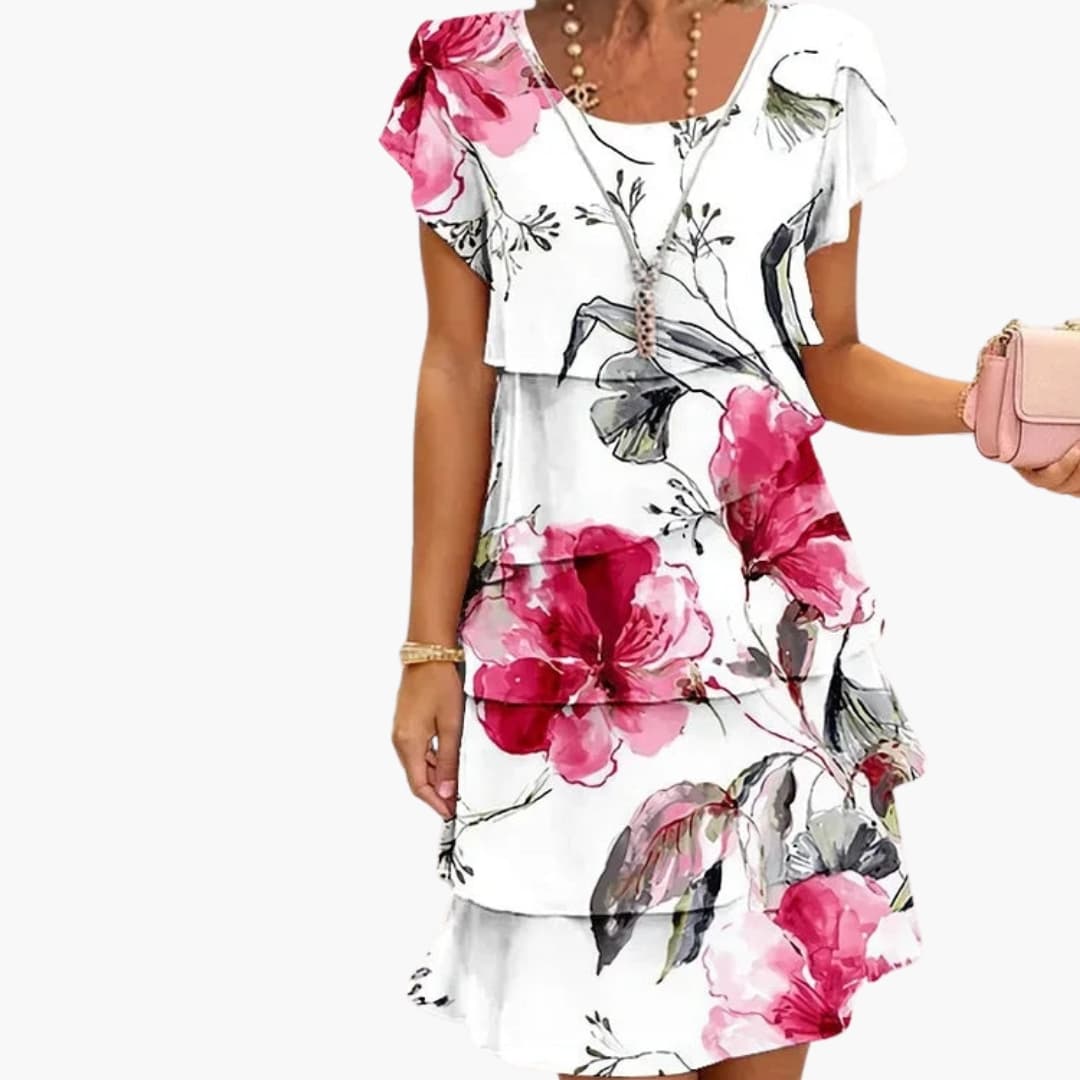 Women's Pleated Midi Dress Short Sleeve Printed
