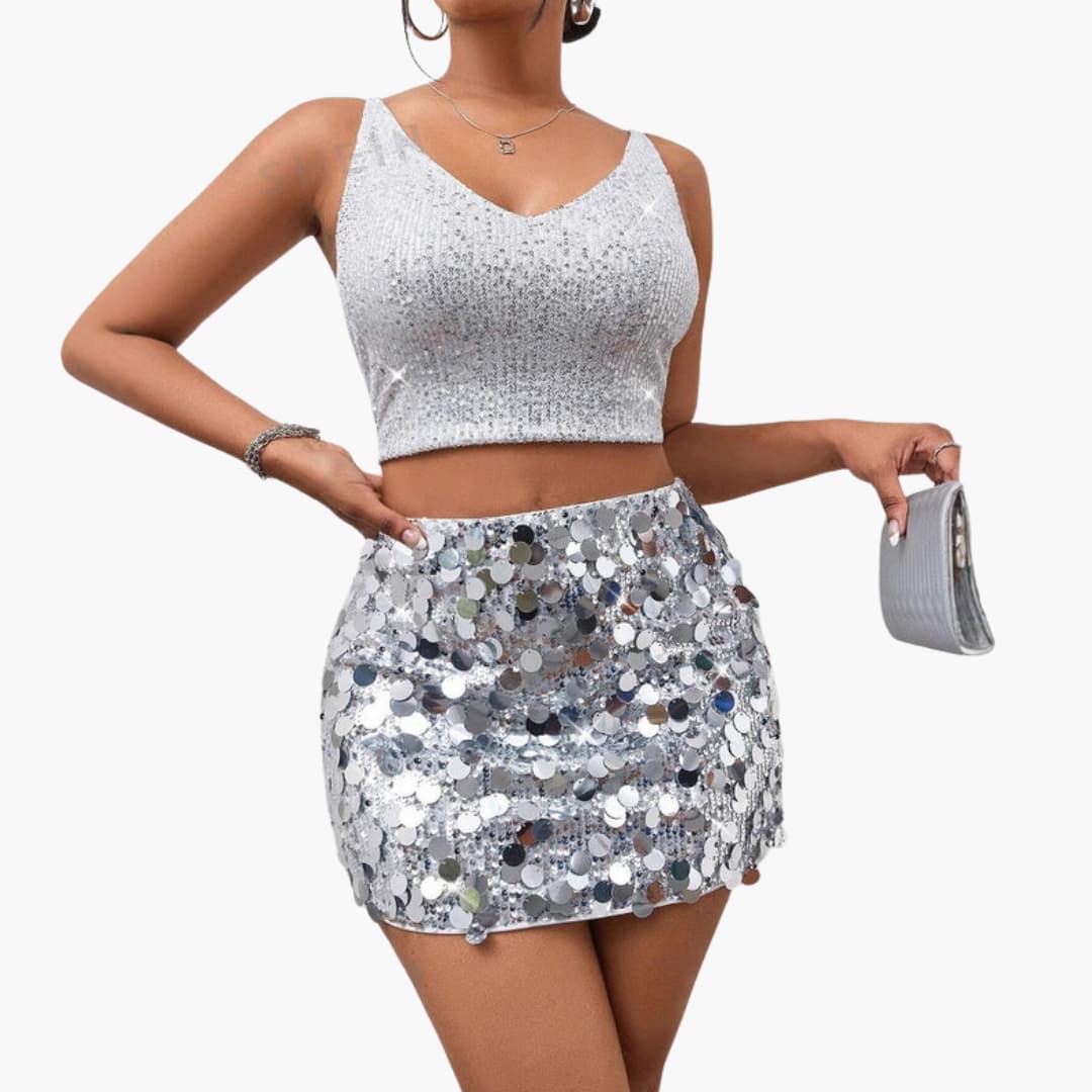 Women's V-Neck Sequin Crop