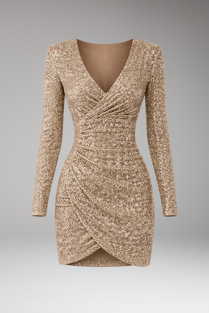 Women's V-Neck Sequined Dress Asymmetrical Hem