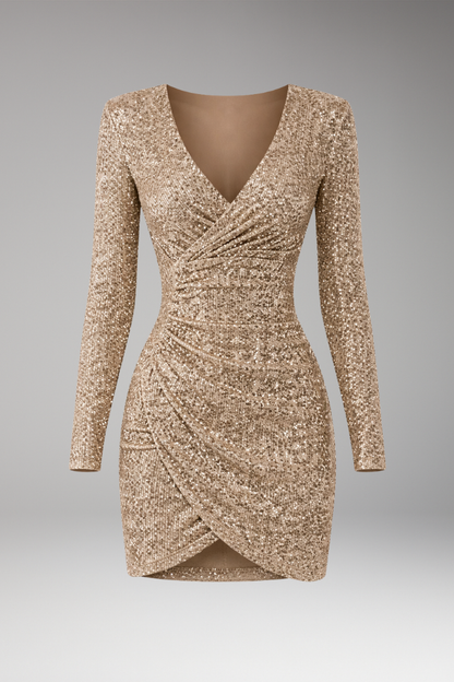 Women's V-Neck Sequined Dress Asymmetrical Hem
