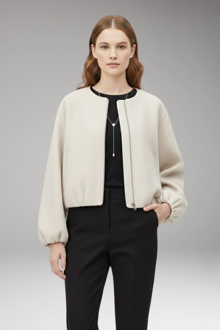 Women's Flight Jacket Short Front Zipper Long Sleeves