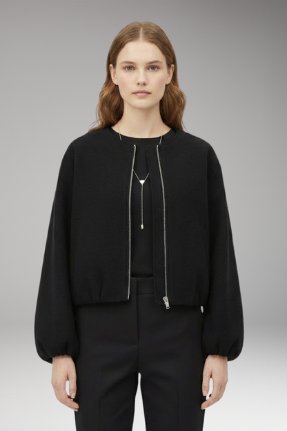Women's Flight Jacket Short Front Zipper Long Sleeves