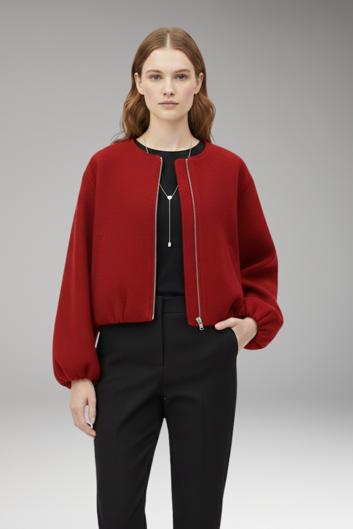 Women's Flight Jacket Short Front Zipper Long Sleeves