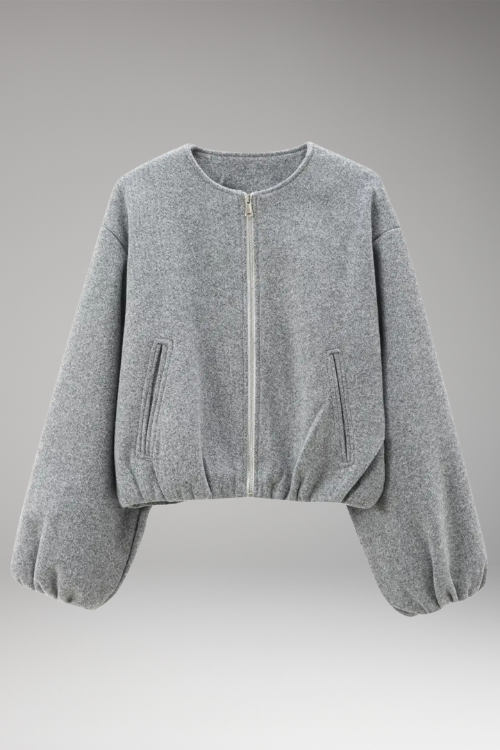 Women's Bomber Jacket Short Front Zipper Long Sleeves
