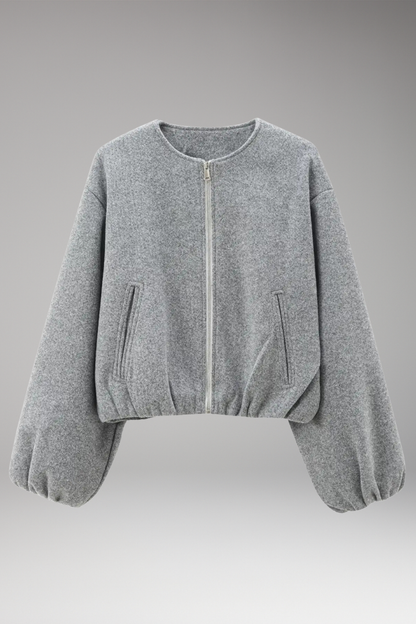 Women's Bomber Jacket Short Front Zipper Long Sleeves