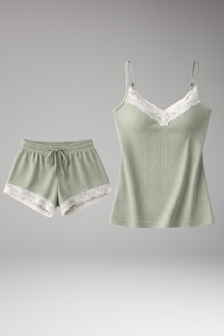 Women's Lace Trim Sleepwear Set Adjustable Straps