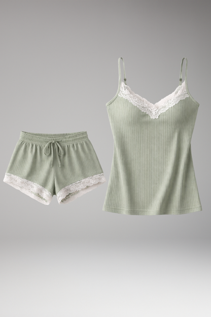 Women's Lace Trim Sleepwear Set Adjustable Straps