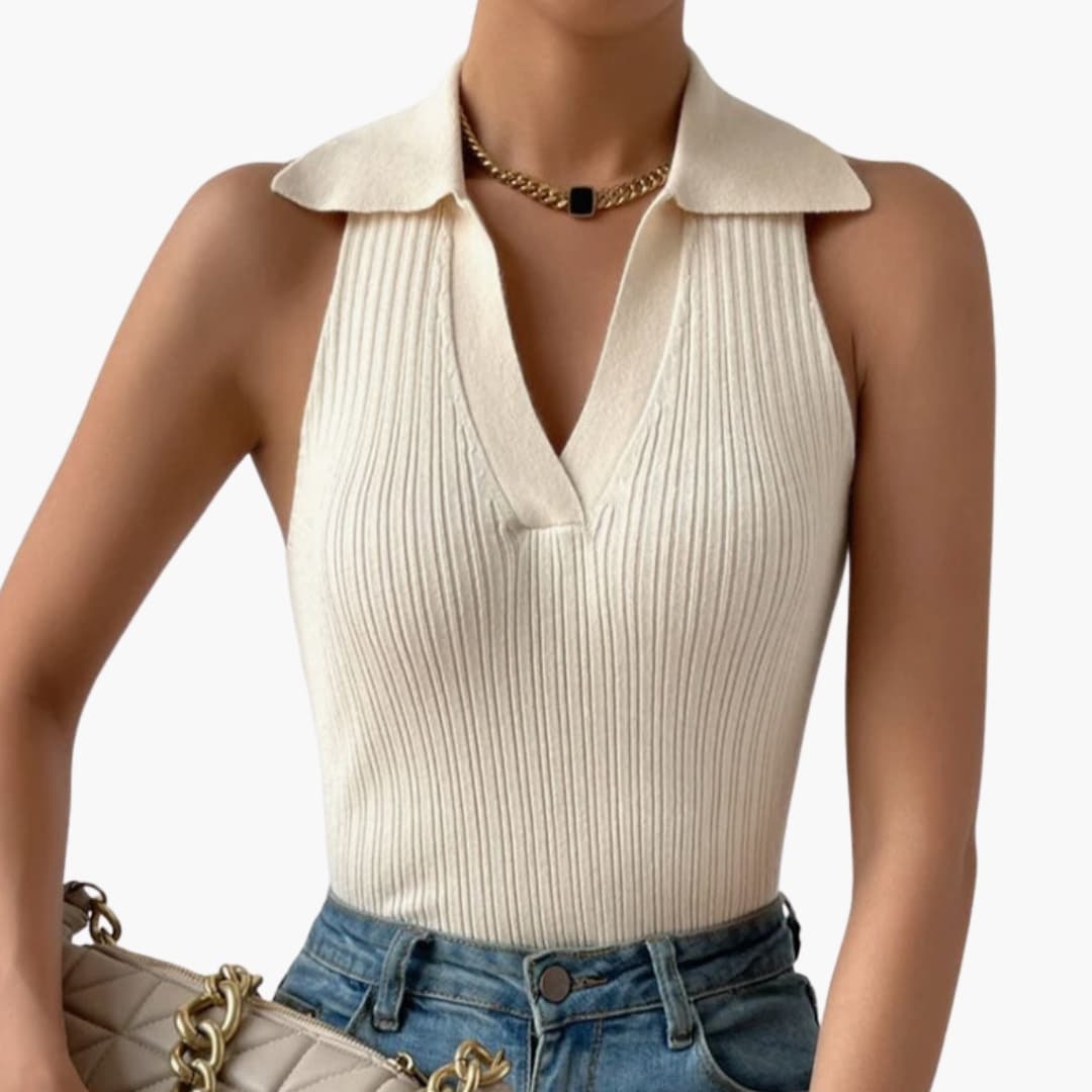 Women's Ribbed Tank Sleeveless Collared