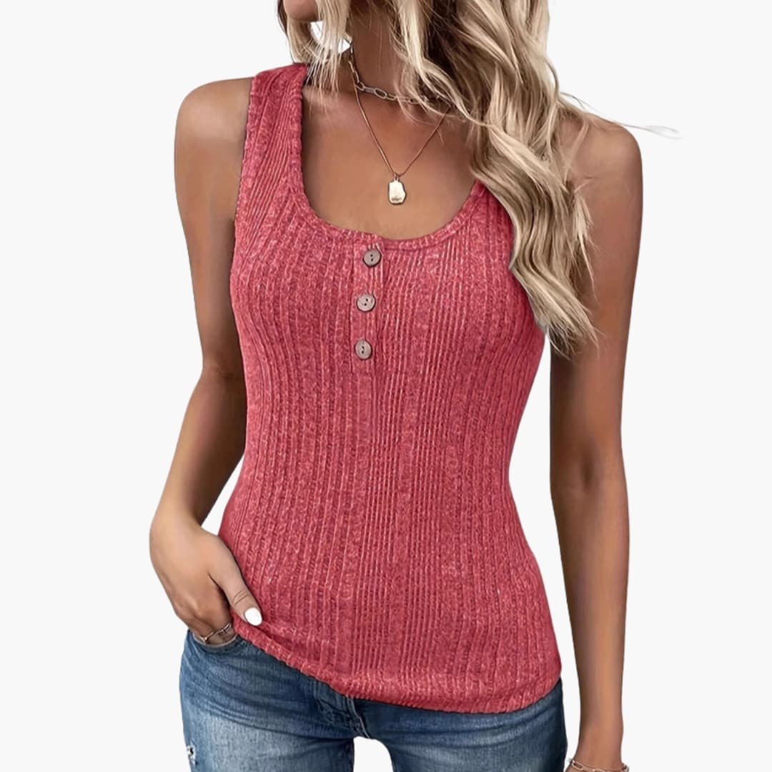 Women's Ribbed Tank Sleeveless Button Detail