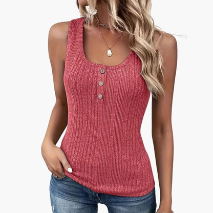 Women's Ribbed Tank Sleeveless Button Detail