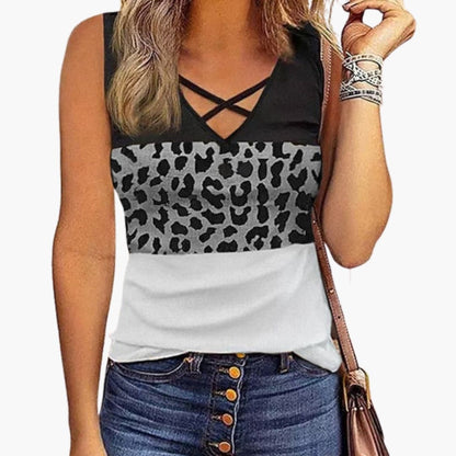 Women's Sleeveless Leopard Print V-Neck