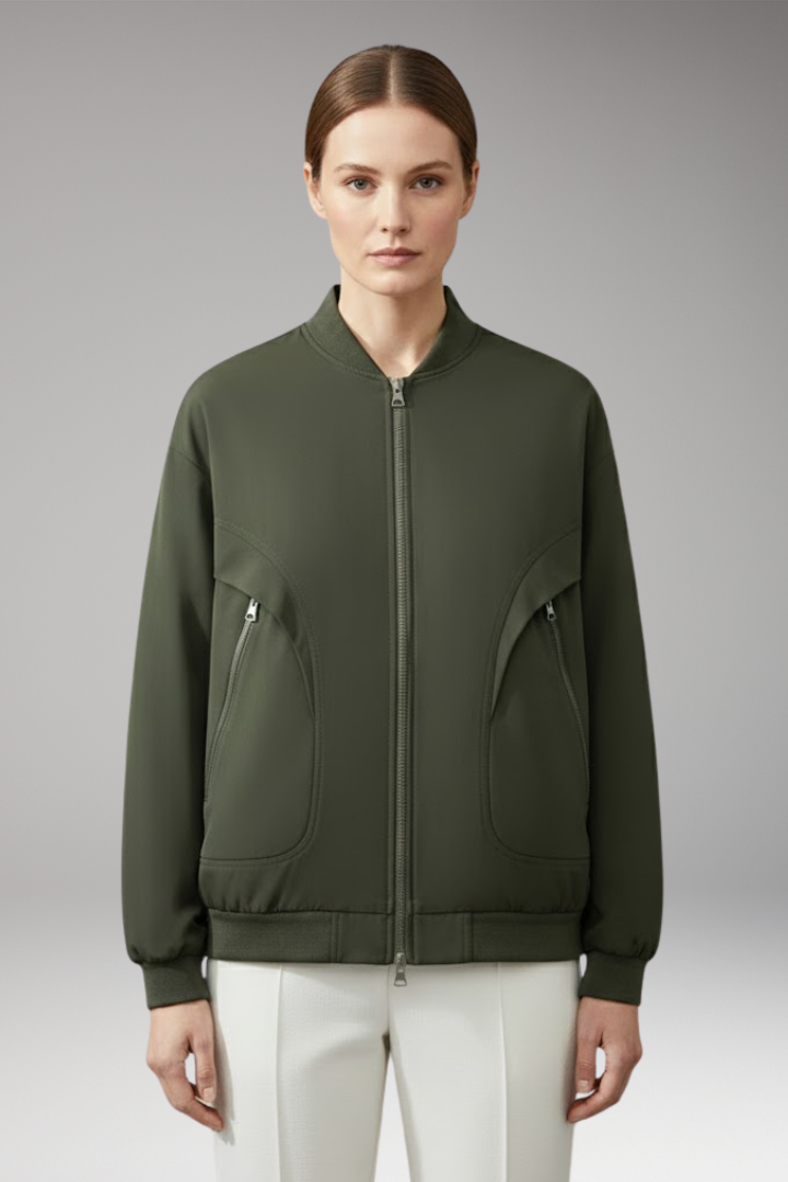 Women's Flight Jacket Zipper Pockets Elastic Cuffs