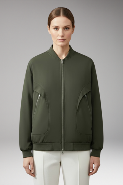 Women's Flight Jacket Zipper Pockets Elastic Cuffs