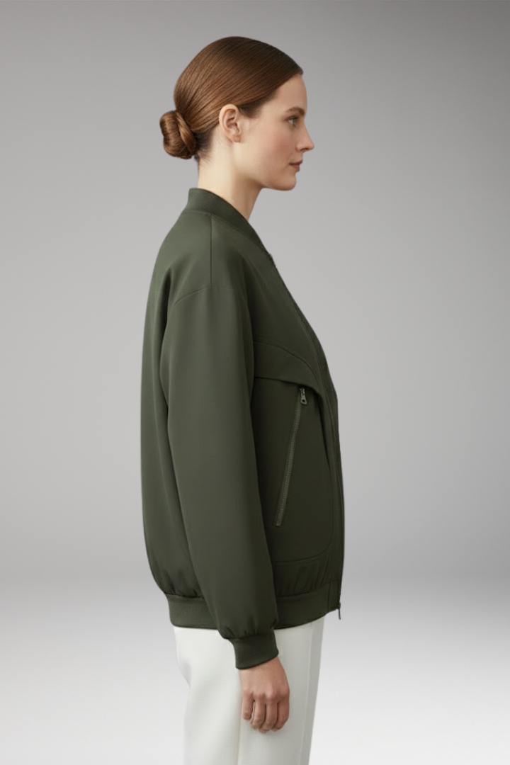 Women's Flight Jacket Zipper Pockets Elastic Cuffs